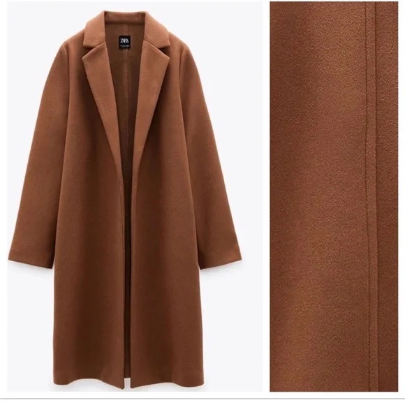 Zara Brown Open Front Coat - Picture 1 of 3